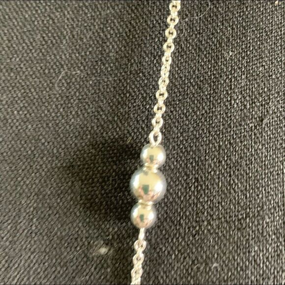 Silver Tone Chain & Bead Necklace + Dangle Earrings Set Shiny Patina Adjustable - Picture 2 of 5